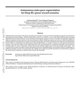 Autonomous state-space segmentation for Deep-RL sparse reward scenarios