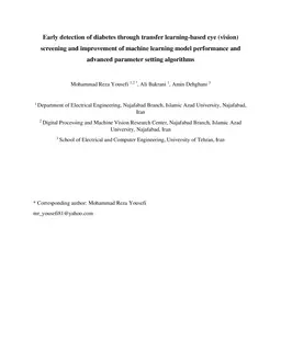 Early detection of diabetes through transfer learning-based eye (vision) screening and improvement of machine learning model performance and advanced parameter setting algorithms