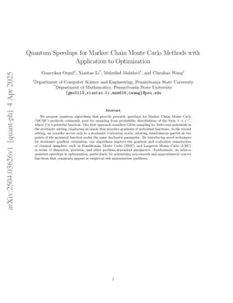 Quantum Speedups for Markov Chain Monte Carlo Methods with Application to Optimization