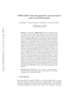 VISTA-OCR: Towards generative and interactive end to end OCR models