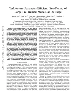 Task-Aware Parameter-Efficient Fine-Tuning of Large Pre-Trained Models at the Edge