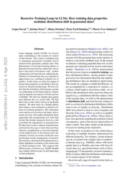 Recursive Training Loops in LLMs: How training data properties modulate distribution shift in generated data?