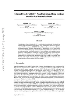 Clinical ModernBERT: An efficient and long context encoder for biomedical text