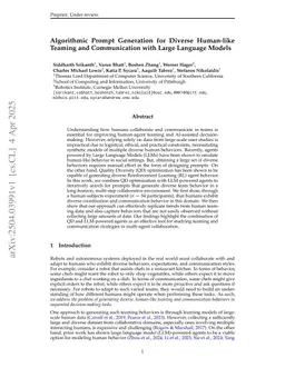 Algorithmic Prompt Generation for Diverse Human-like Teaming and Communication with Large Language Models