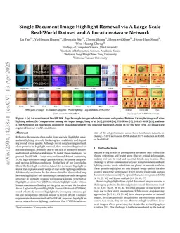 Single Document Image Highlight Removal via A Large-Scale Real-World Dataset and A Location-Aware Network