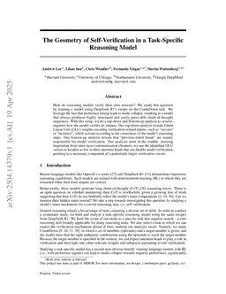 The Geometry of Self-Verification in a Task-Specific Reasoning Model