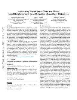 Unlearning Works Better Than You Think: Local Reinforcement-Based Selection of Auxiliary Objectives