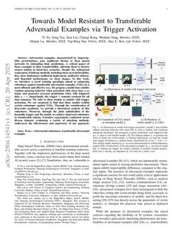 Towards Model Resistant to Transferable Adversarial Examples via Trigger Activation