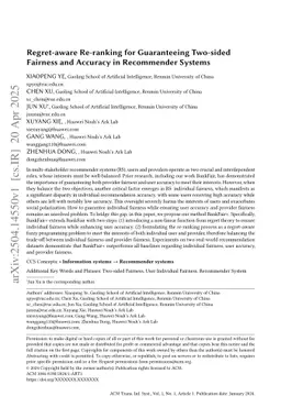 Regret-aware Re-ranking for Guaranteeing Two-sided Fairness and Accuracy in Recommender Systems