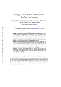 Surrogate Fitness Metrics for Interpretable Reinforcement Learning