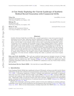 A Case Study Exploring the Current Landscape of Synthetic Medical Record Generation with Commercial LLMs