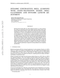 Dynamic Contrastive Skill Learning with State-Transition Based Skill Clustering and Dynamic Length Adjustment
