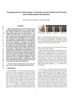 Unwarping Screen Content Images via Structure-texture Enhancement Network and Transformation Self-estimation