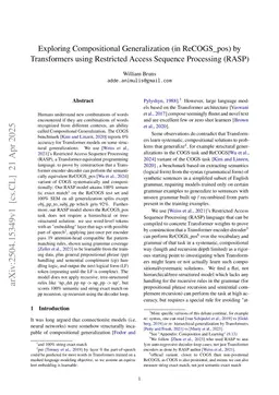 Exploring Compositional Generalization (in COGS/ReCOGS_pos) by Transformers using Restricted Access Sequence Processing (RASP)