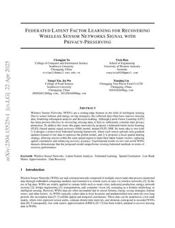 Federated Latent Factor Learning for Recovering Wireless Sensor Networks Signal with Privacy-Preserving