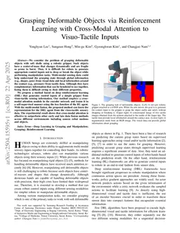 Grasping Deformable Objects via Reinforcement Learning with Cross-Modal Attention to Visuo-Tactile Inputs