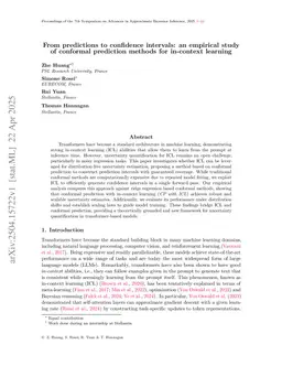 From predictions to confidence intervals: an empirical study of conformal prediction methods for in-context learning