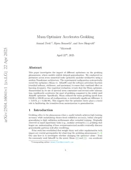 Muon Optimizer Accelerates Grokking