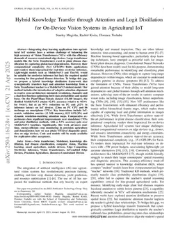 Hybrid Knowledge Transfer through Attention and Logit Distillation for On-Device Vision Systems in Agricultural IoT