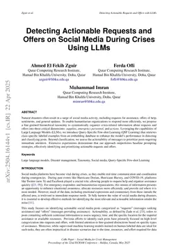 Detecting Actionable Requests and Offers on Social Media During Crises Using LLMs