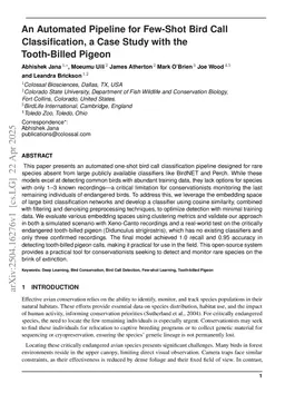 An Automated Pipeline for Few-Shot Bird Call Classification: A Case Study with the Tooth-Billed Pigeon