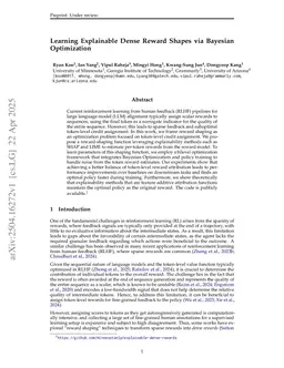 Learning Explainable Dense Reward Shapes via Bayesian Optimization