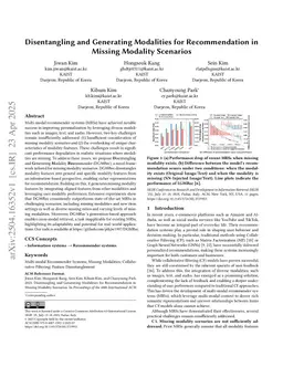 Disentangling and Generating Modalities for Recommendation in Missing Modality Scenarios