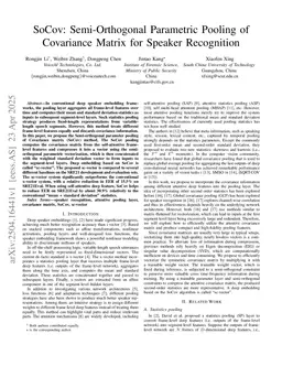 SoCov: Semi-Orthogonal Parametric Pooling of Covariance Matrix for Speaker Recognition