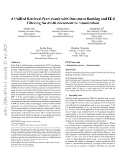 A Unified Retrieval Framework with Document Ranking and EDU Filtering for Multi-document Summarization