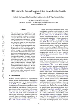 IRIS: Interactive Research Ideation System for Accelerating Scientific Discovery