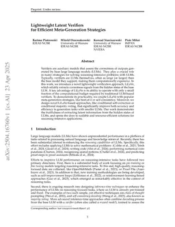 Lightweight Latent Verifiers for Efficient Meta-Generation Strategies