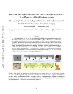 Zero-shot Sim-to-Real Transfer for Reinforcement Learning-based Visual Servoing of Soft Continuum Arms