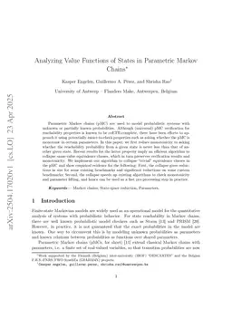 Analyzing Value Functions of States in Parametric Markov Chains