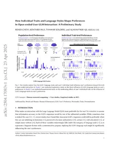 How Individual Traits and Language Styles Shape Preferences In Open-ended User-LLM Interaction: A Preliminary Study