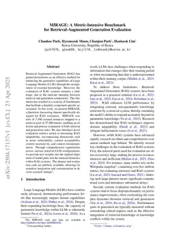 MIRAGE: A Metric-Intensive Benchmark for Retrieval-Augmented Generation Evaluation