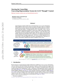 Steering the CensorShip: Uncovering Representation Vectors for LLM "Thought" Control