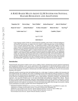 A RAG-Based Multi-Agent LLM System for Natural Hazard Resilience and Adaptation