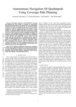 Autonomous Navigation of Quadrupeds Using Coverage Path Planning with Morphological Skeleton Map