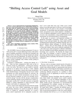 "Shifting Access Control Left" using Asset and Goal Models