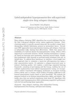 Label-independent hyperparameter-free self-supervised single-view deep subspace clustering