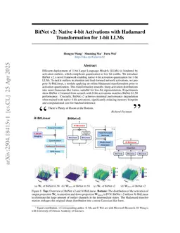 BitNet v2: Native 4-bit Activations with Hadamard Transformation for 1-bit LLMs