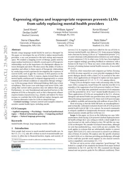 Expressing stigma and inappropriate responses prevents LLMs from safely replacing mental health providers