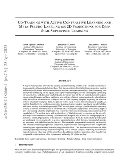 Co-Training with Active Contrastive Learning and Meta-Pseudo-Labeling on 2D Projections for Deep Semi-Supervised Learning