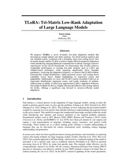 TLoRA: Tri-Matrix Low-Rank Adaptation of Large Language Models