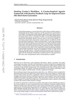 Stealing Creator's Workflow: A Creator-Inspired Agentic Framework with Iterative Feedback Loop for Improved Scientific Short-form Generation