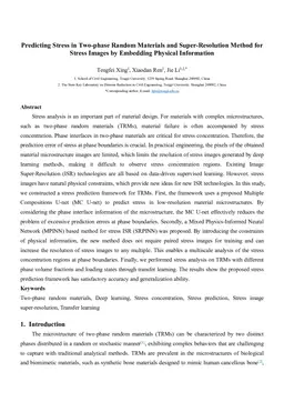 Predicting Stress in Two-phase Random Materials and Super-Resolution Method for Stress Images by Embedding Physical Information