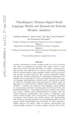 ClimaEmpact: Domain-Aligned Small Language Models and Datasets for Extreme Weather Analytics