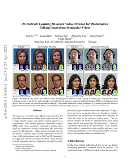IM-Portrait: Learning 3D-aware Video Diffusion for Photorealistic Talking Heads from Monocular Videos
