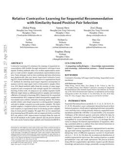 Relative Contrastive Learning for Sequential Recommendation with Similarity-based Positive Pair Selection