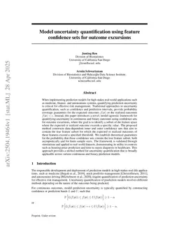 Model uncertainty quantification using feature confidence sets for outcome excursions